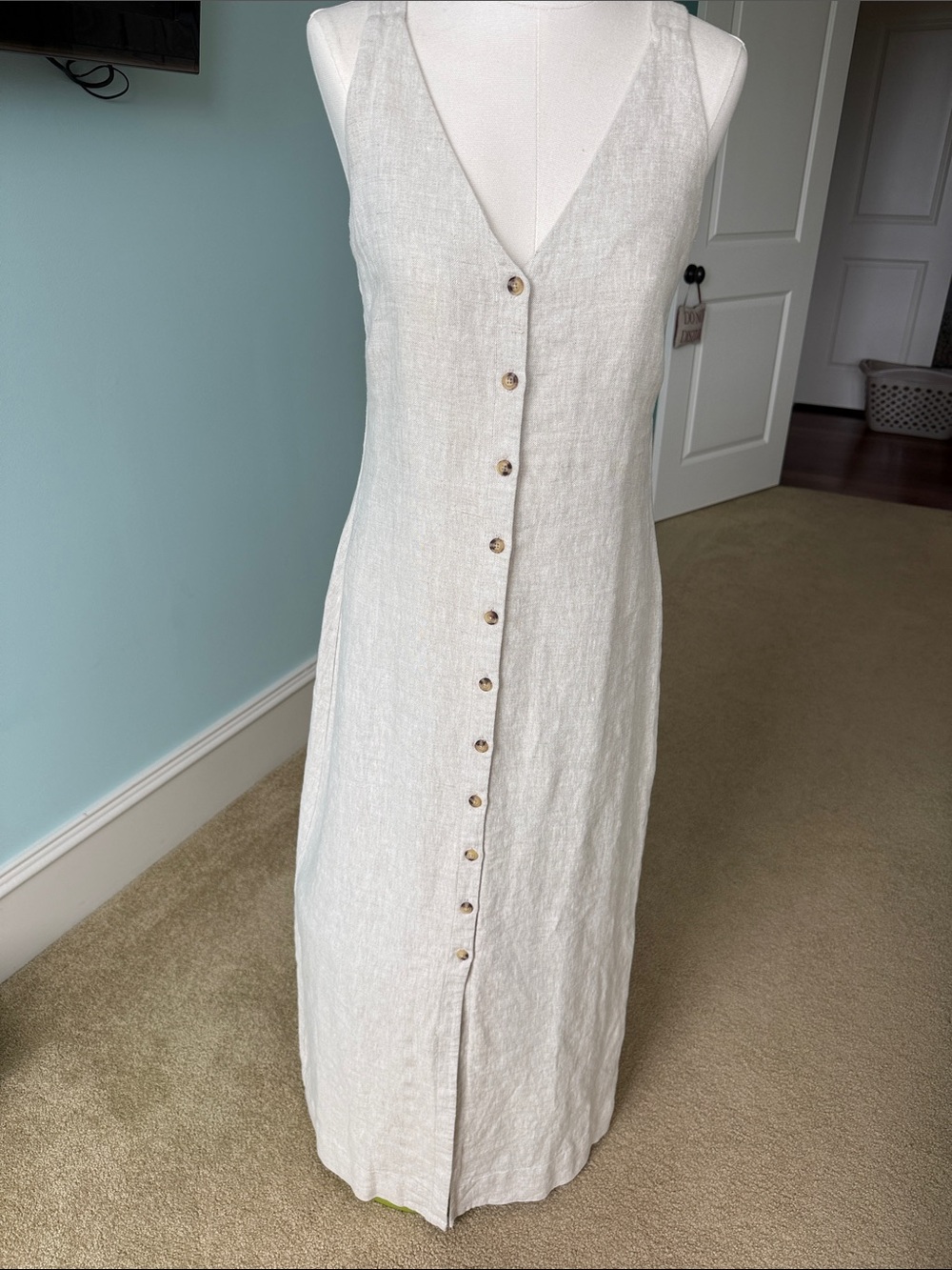 Women’s Faherty Linen Button-Front V-Neck Maxi Dress - Cream Size Medium